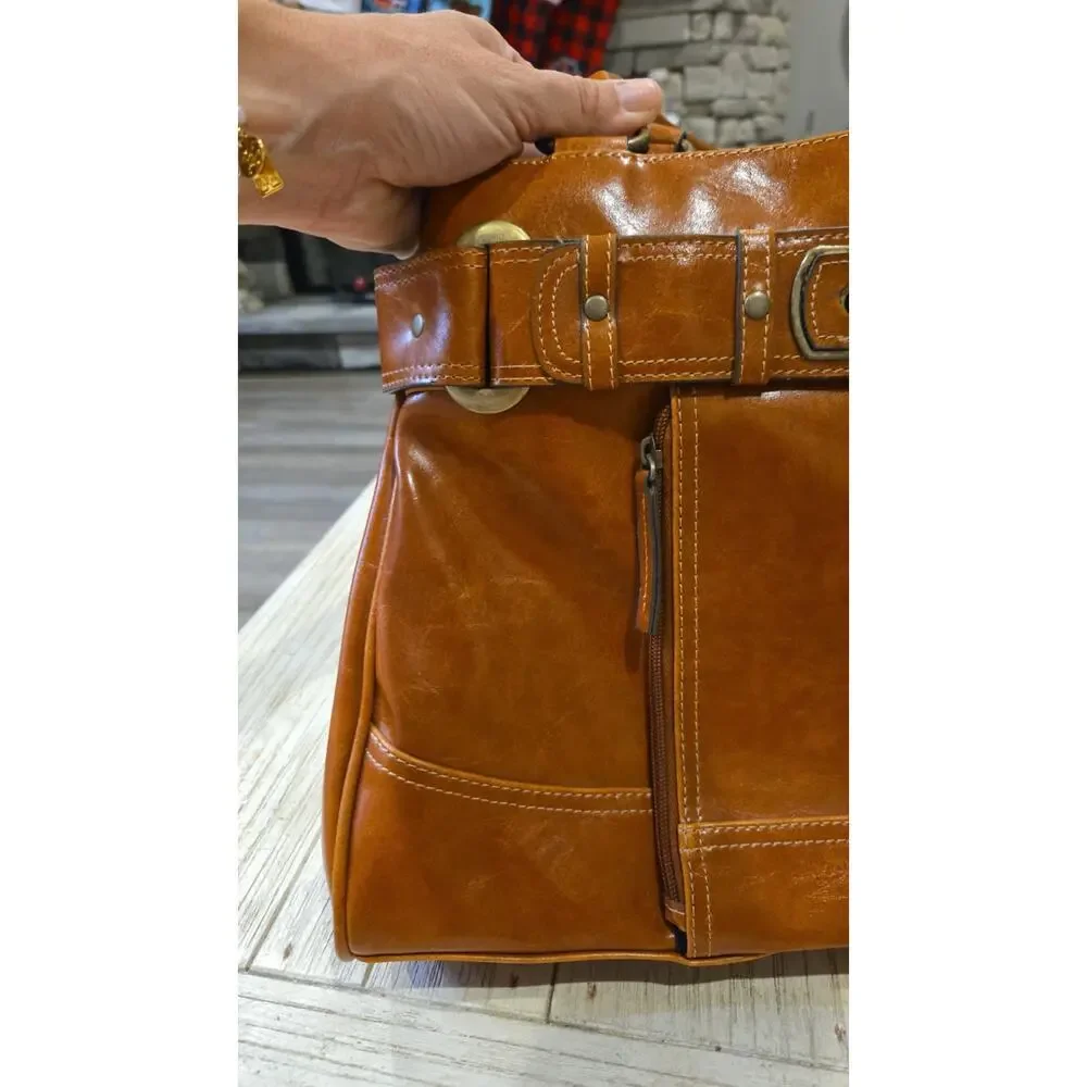 Giani Bernini Women's Saddle Brown Leather‎ Satchel Bag with Turn Lock Closure
